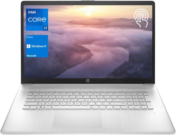 HP 2025 Premium Laptop (17.3″ HD+ Touchscreen, Intel Core i7-1355U, etc.) showcasing its design and overall look.
