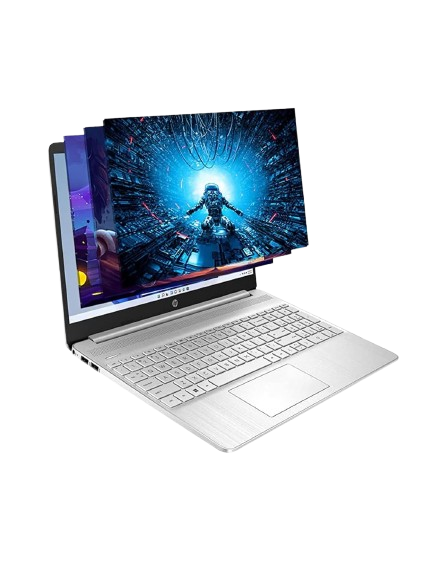 HP Pavilion 15.6″ HD Touchscreen Anti-Glare Laptop in silver.