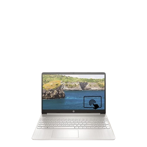 HP Pavilion 15.6″ HD Touchscreen Anti-Glare Laptop in silver.