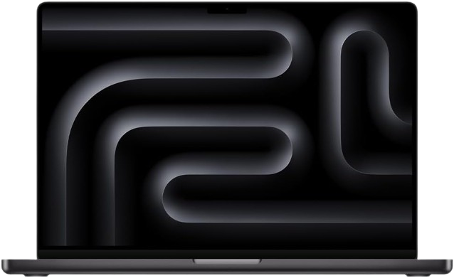 A Space Gray 16-inch Apple MacBook Pro (Late 2021) open on a flat surface, viewed from slightly above.