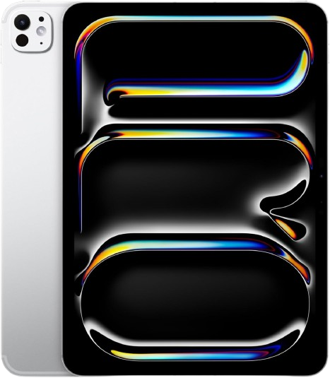 Sleek silver 11-inch iPad Pro featuring Apple’s M4 chip built for Apple Intelligence, a brilliant Ultra Retina XDR Tandem OLED display.