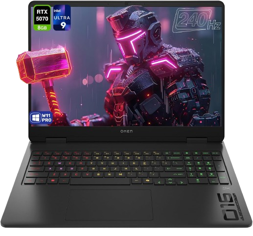Shadow Black HP OMEN Slim 16 gaming laptop open at a slight angle.